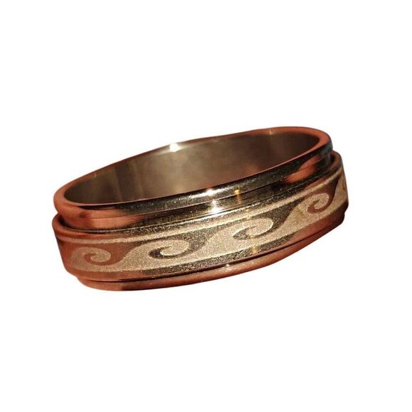 Silver Fidget Spinning Ring Ocean Engraved - Picture 1 of 3